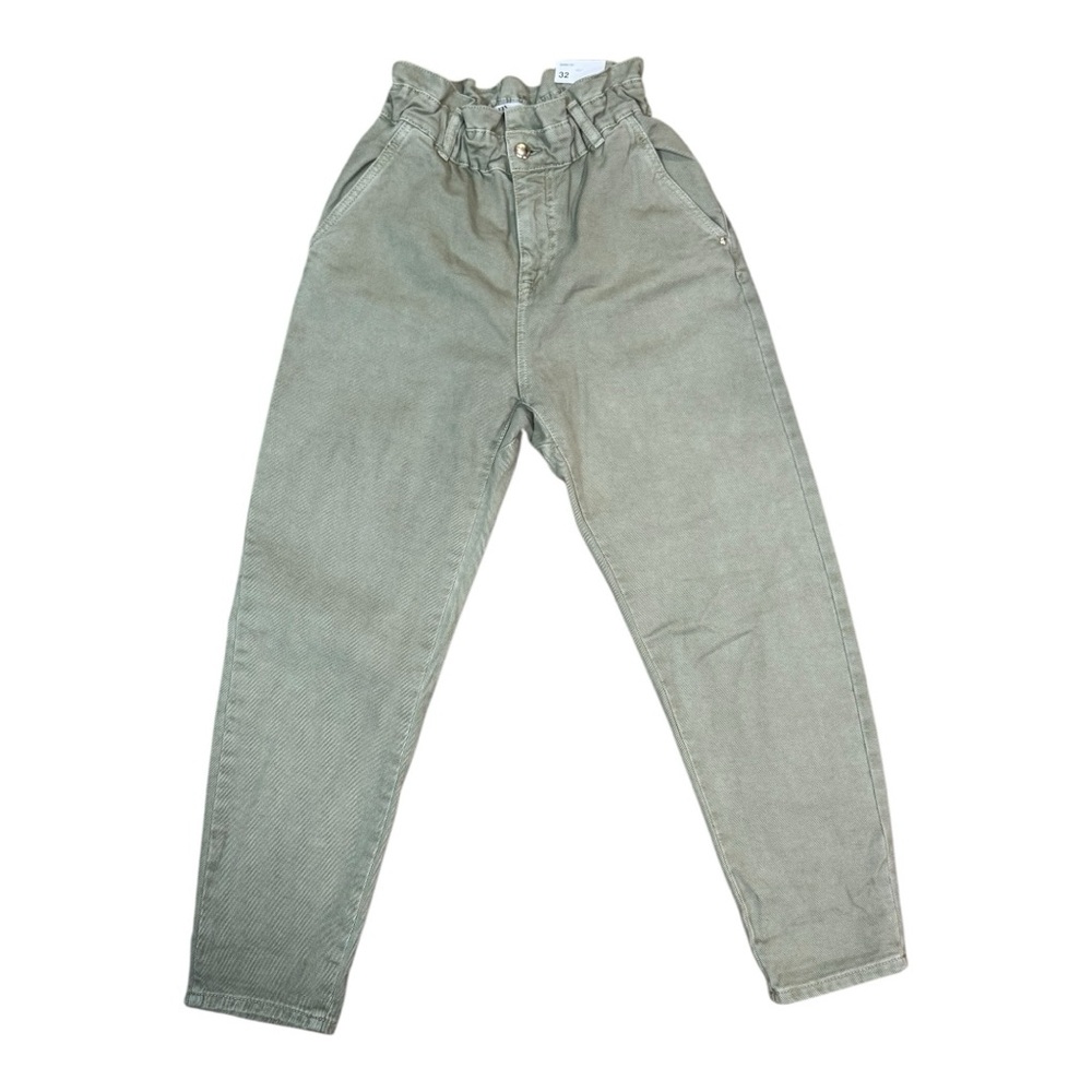 ZARA Baggy Fit Paperbag Waist Carrot Leg Pants Green Size 0 NWT
